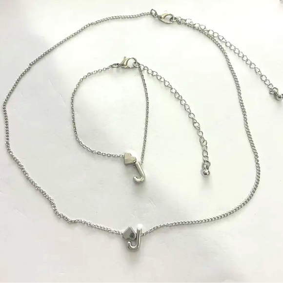 Love Heart English Letter Heart Pendant Necklace & Bracelet Set silver alloy NWT - Picture 10 of 12